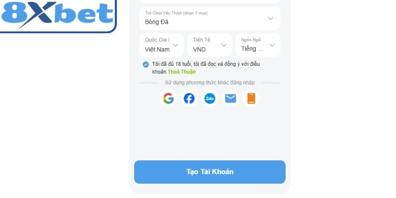 Hàng loạt các điều kiện nhỏ khi đăng ký 8xbet